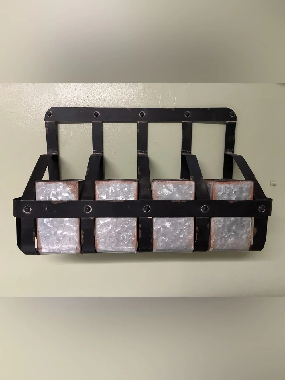Metal Wall Planter Rack with Galvanized Troughs - Black and Silver
